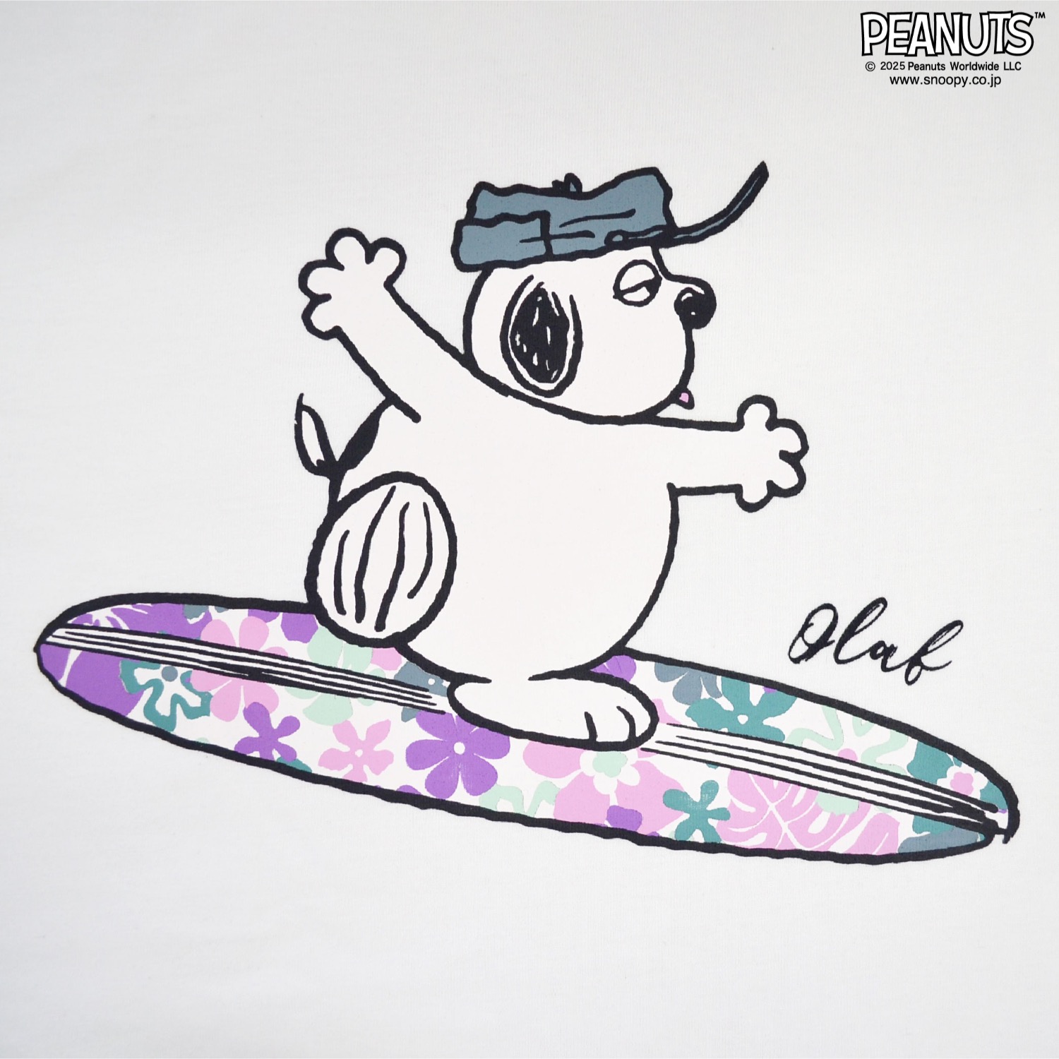 SNOOPY（スヌーピー） PEANUTS オラフ 花柄 プリント 天竺 半袖Tシャツ 