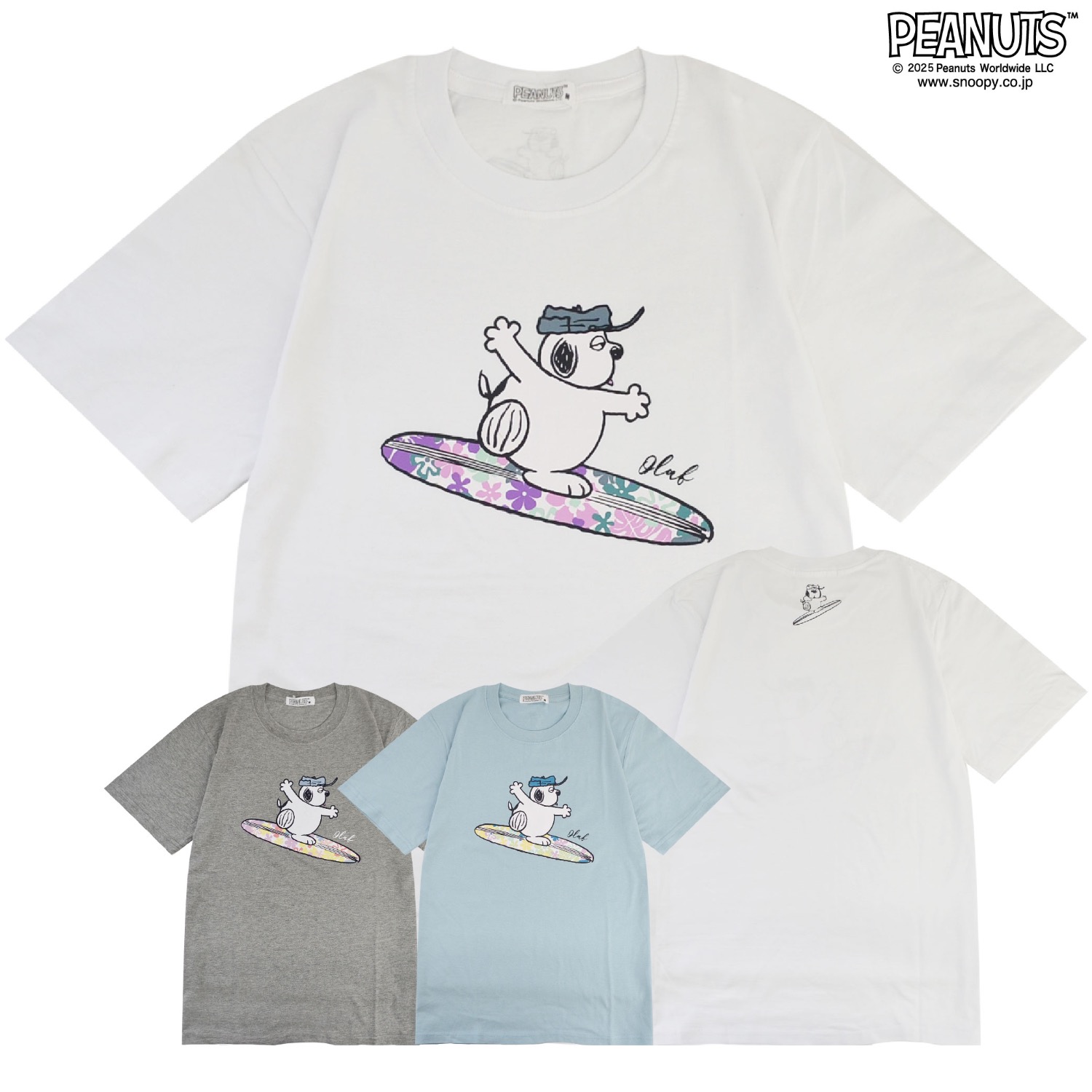 SNOOPY（スヌーピー） PEANUTS オラフ 花柄 プリント 天竺 半袖Tシャツ