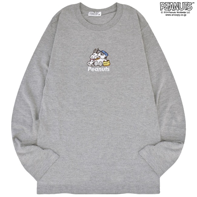 COACH×PEANUTS ウッドストック ロンT M グレー ラグラン 長袖 SNOOPY（スヌーピー） 長袖 Tシャツ トップス 刺繍 オラフ チャーリー