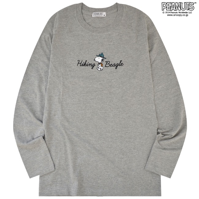 COACH×PEANUTS ウッドストック ロンT M グレー ラグラン 長袖 SNOOPY（スヌーピー） 長袖 トップス Tシャツ 刺繍 チャーリーブラウン