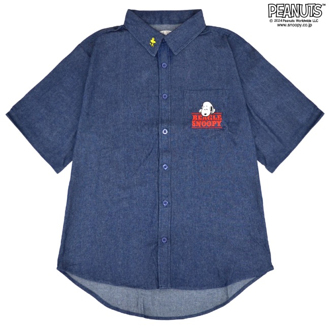 SNOOPY（スヌーピー） オラフ ドロップショルダー デニム シャツ 半袖