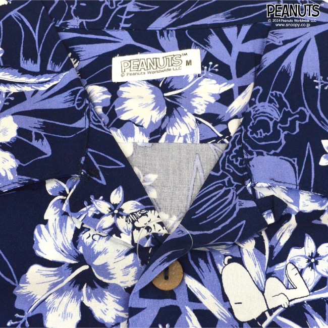 SNOOPY（スヌーピー） アロハシャツ ハイビスカス ストライプ 半袖