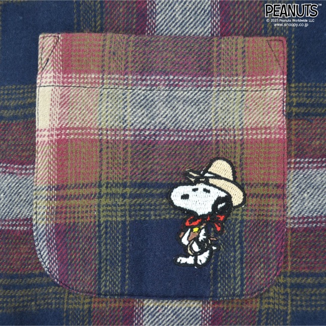 SNOOPY（スヌーピー） チェック シャツ ネルシャツ 長袖 トップス 刺繍