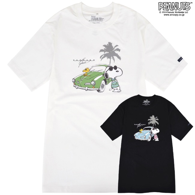 スヌーピー Tシャツ 半袖 フォルクスワーゲン トップス ジョークール 大人 車 フォト プリント SNOOPY JOE COOL PEANUTS Volkswagen｜chara-basket