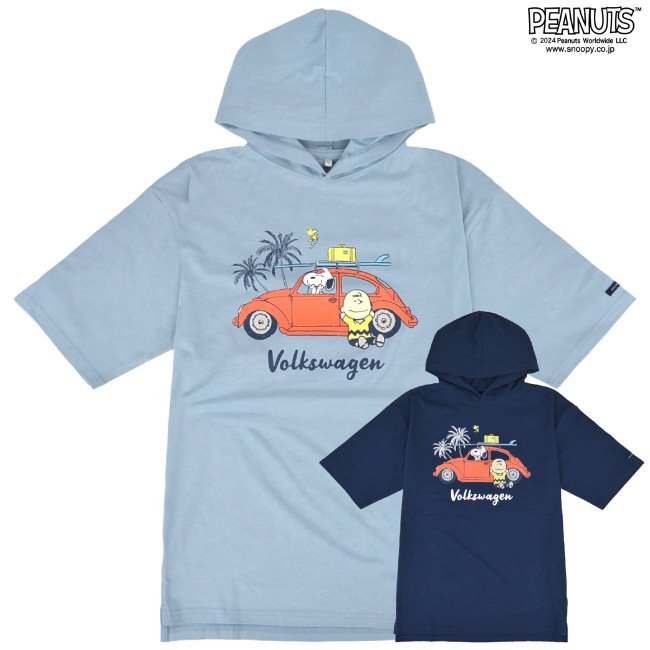 スヌーピー Tパーカー 半袖 フォルクスワーゲン トップス 車 プリント SNOOPY PEANUTS Volkswagen