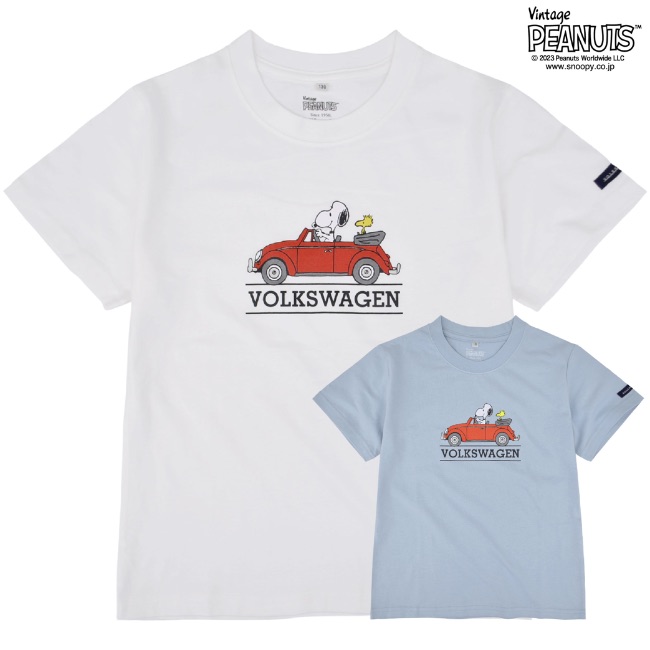 スヌーピー ピーナッツ フォルクスワーゲン Tシャツ キッズ 子供 半袖 トップス コラボ SNOOPY PEANUTS VOLKSWAGEN｜chara-basket