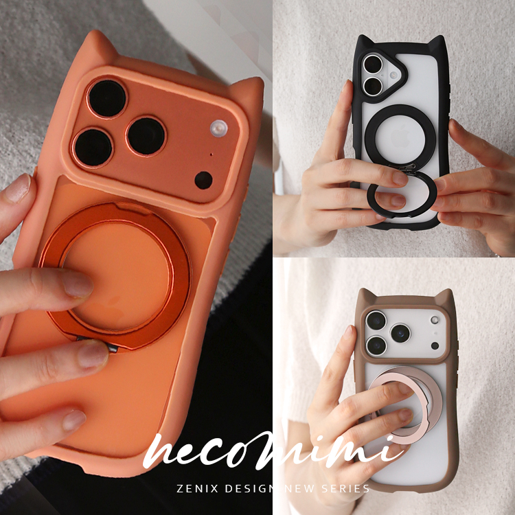 iPhone17 ケース 猫耳 MagSafe対応 360度回転 リングスタンド 背面クリア 耐衝撃 かわいい TPU N52マグネット スマホケース アイフォンケース カバー 関連画像2