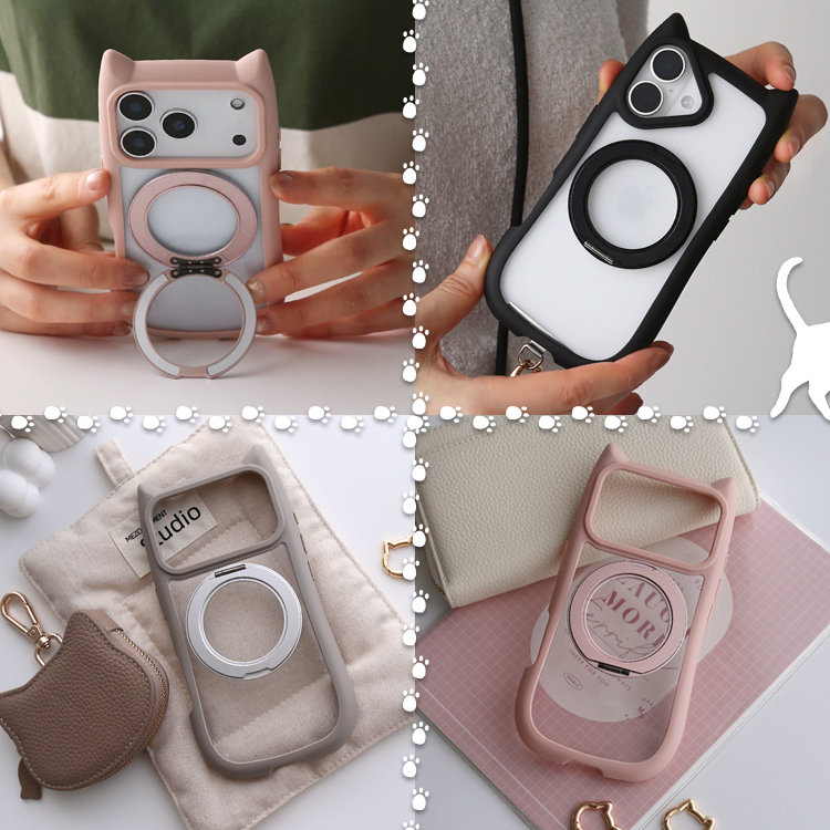 ZENIX DESIGN TECH iPhone18 Pro ケース 猫耳 MagSafe対応 360度回転