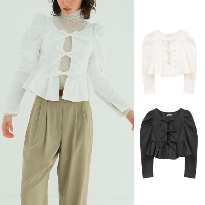CLANE 26SS SHORT PEPLUM RIBBON TOPS ブラック SHORT PEPLUM RIBBON TOPS｜TOPS(トップス)｜CLANE OFFICIAL ONLINE STORE