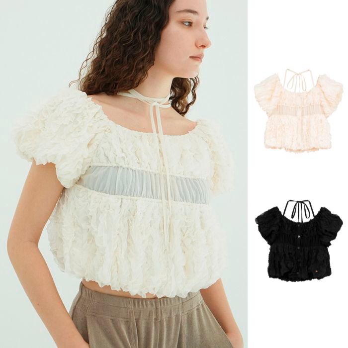 CLANE（クラネ） 正規商品 Wフェイス トップステッチ フリル トップス
