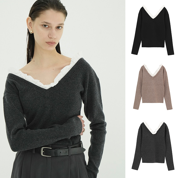CLANE（クラネ） 正規商品 2WAY フリル Vネック ニット トップス 2WAY
