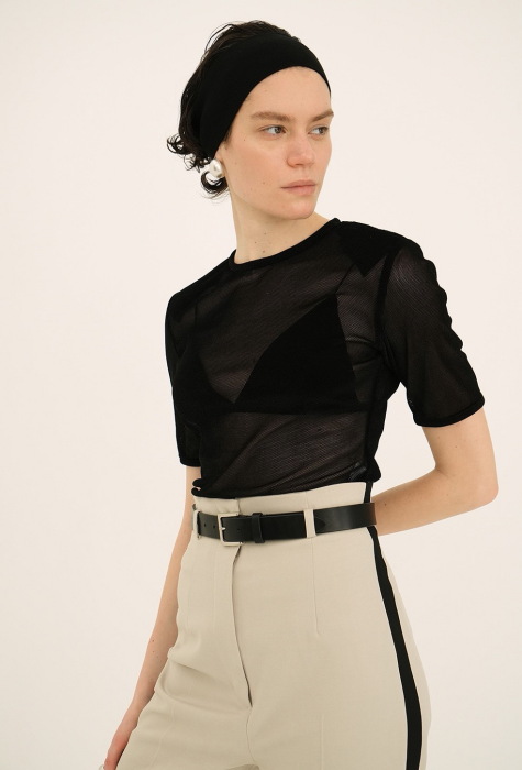 SHEER VELOUR POWER SHOULDER TOPS｜TOPS(トップス)｜CLANE