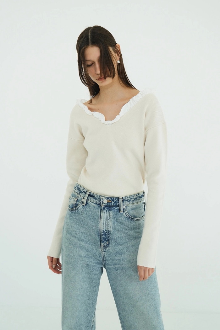 CLANE（クラネ） 正規商品 トップス フリル Vネック ニットトップス