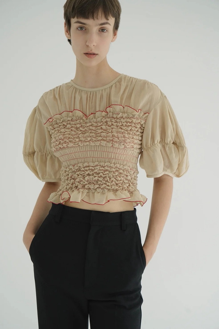 CLANE（クラネ） 正規商品 トップス カラー ステッチ シャーリング