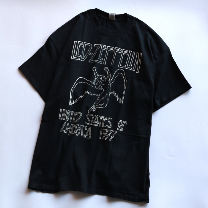 バンドT ロックT 通販 Tシャツ メンズ レディース レッド・ツェッペリン USA77 Led Zeppelin 天使 スワンソング・レコード ロゴ  ブラック Black 2023春夏新作