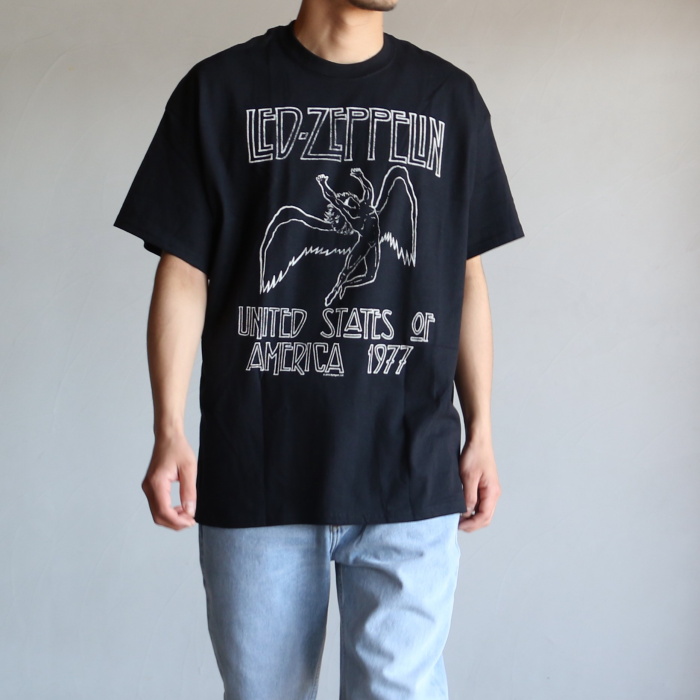 バンドT ロックT 通販 Tシャツ メンズ レディース レッド・ツェッペリン USA77 Led Zeppelin 天使 スワンソング・レコード ロゴ  ブラック Black 2023春夏新作