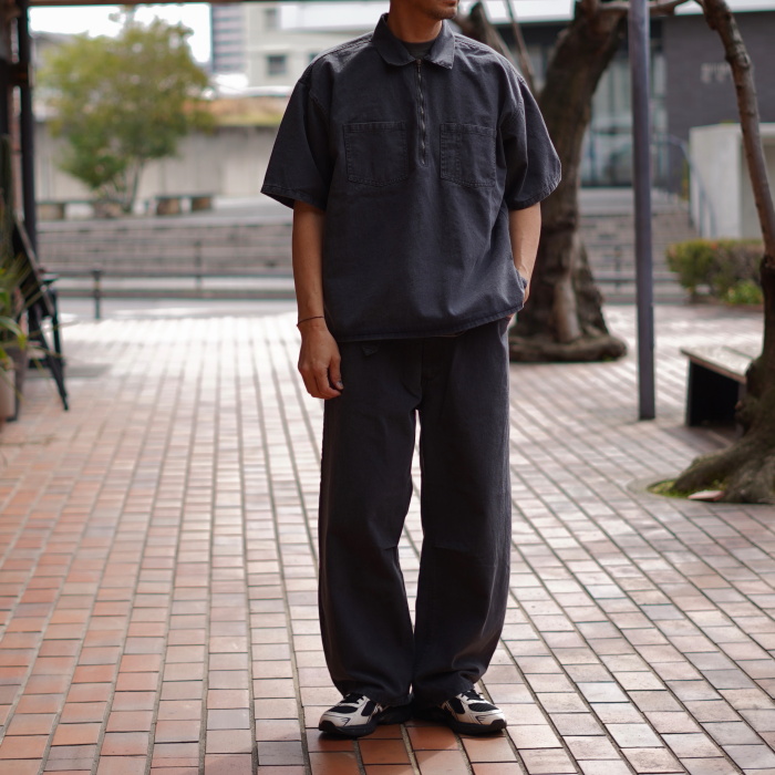 alvana 黒 半袖シャツ スキッパーシャツ alvana（アルヴァナ） トップス ブラック ツイル ハーフジップ 半袖