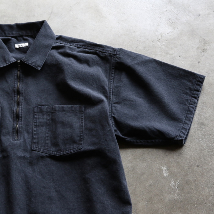 FOURBARS ヴィンテージ　黒 半袖プルオーバー　ハーフジップ　レザーシャツ CLEL（クレイル） tシャツ 「CLEL」Half Zip Design Half Sleeve
