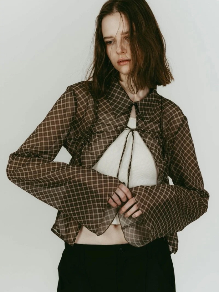 シャツ/ブラウス(長袖/七分) knuthmarf trad volume blouse black Knuth Marf（クヌースマーフ） ブラウス シアー カラー ブラウス sheer