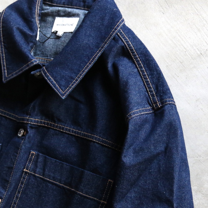 メゾンキツネ デニムジャケット MAISON KITSUNE ワークウエア オーバーシャツ イン ウォッシュデニム フォックスヘッド WASHED  INDIGO 2023秋冬新作