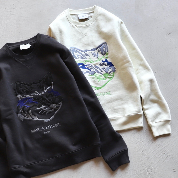 メゾンキツネ スウェット MAISON KITSUNE ビッグ フォックス 刺繍 スウェット BIG FOX EMBROIDERY  SWEATSHIRT エクリュ/ アントラシート 2色展開 2021秋冬新作