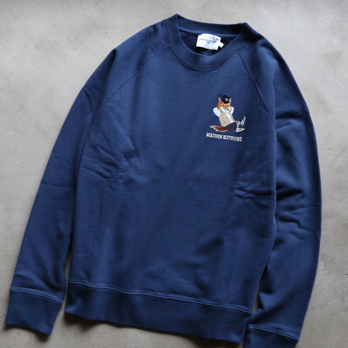 メゾンキツネ スウェット MAISON KITSUNE ドレスド フォックス クリーン スウェット DRESSED FOX PRINT CLEAN  SWEATSHIRT ブルーデニム BLUE DENIM 2022秋冬新作