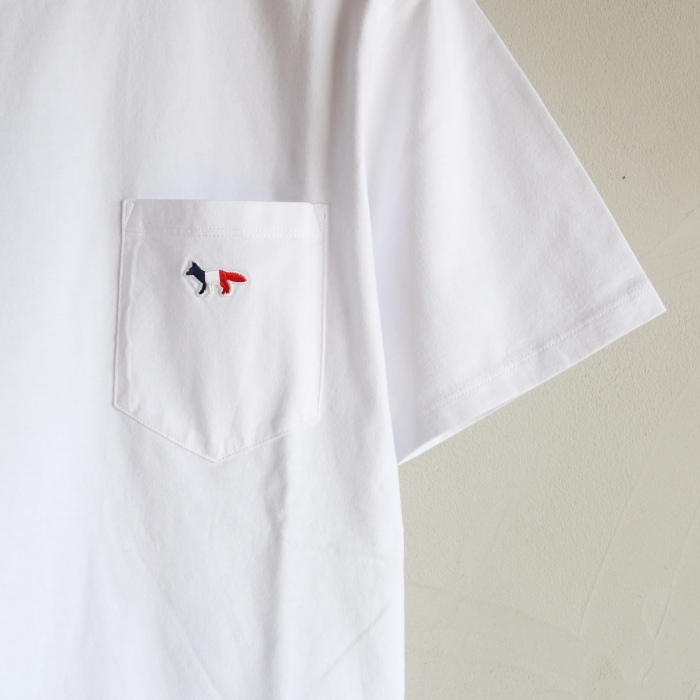 メゾンキツネ Tシャツ MAISON KITSUNE トリコロールフォックスヘッド パッチ Tシャツ TRICOLOR FOX PATCH  POCKET TEE ホワイト WHITE 2023春夏新作