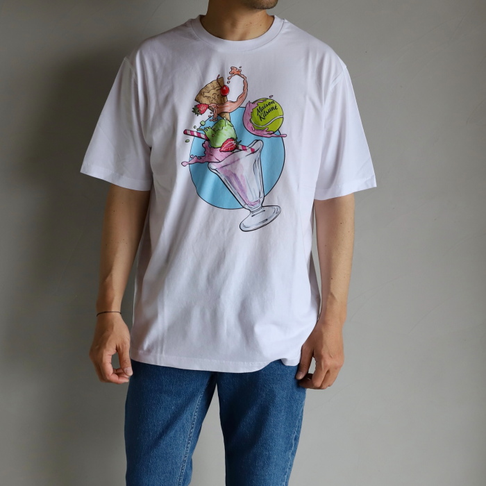 メゾンキツネ Tシャツ MAISON KITSUNE アイスクリーム スプラッシュ Tシャツ ICE CREAN SPLASH COMFORT TEE  ホワイト WHITE 2023春夏新作