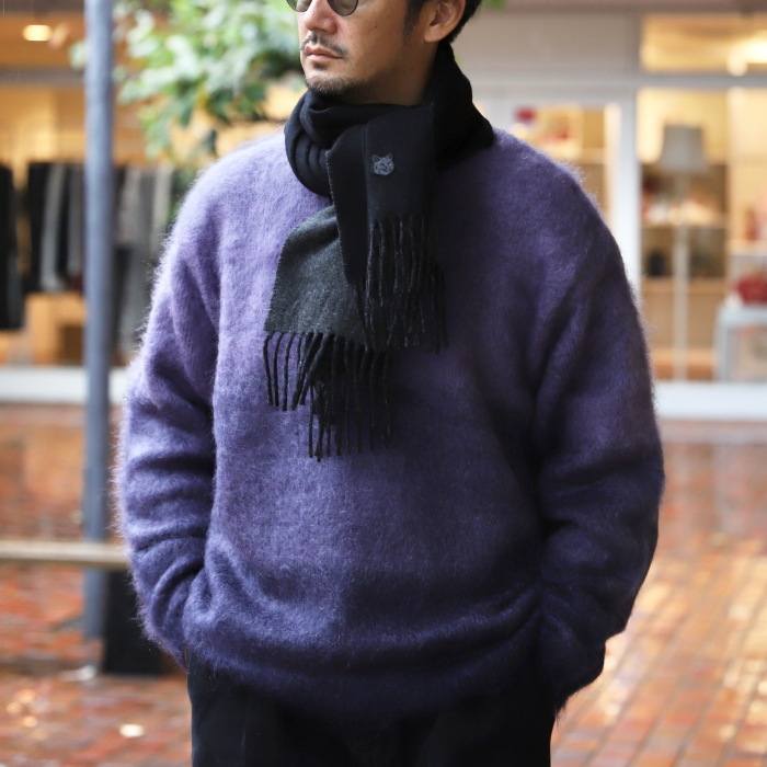 メゾンキツネ マフラー MAISON KITSUNE ウールスカーフ WOOL SCARF フォックスヘッド・トリコロールフォックス