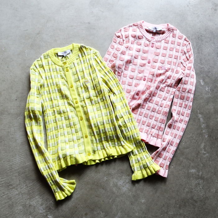 メゾンキツネ　カーディガン ピンク　23ss チラックス フォックスパッチ セール】BABY FOX PATCH JACQUARD CHECK CARDIGAN（カーディガン