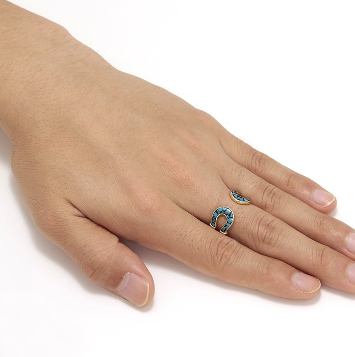 シンパシーオブソウル 指輪 SYMPATHY OF SOUL Double Horseshoe Inlay Ring K18YG Turquoise  ダブル ホースシュー インンレイ リング K18YG ターコイズ
