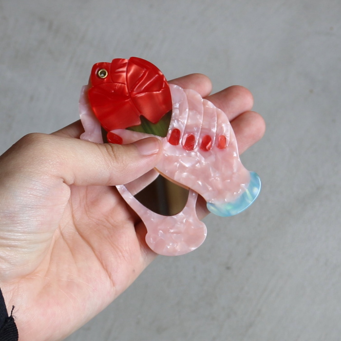 ククシュゼット 正規商品 手鏡 コンパクト ミラー スライド式 手 花