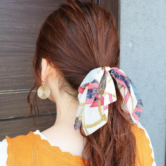 ヘアゴム リボン スカーフリボン 大人っぽい ポニー シフォン ヘア 