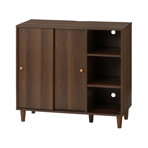 ぼん家具 本棚 オープンラック スライド扉 脚付き ラック 引き戸 棚 3