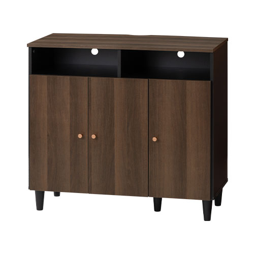 ぼん家具 本棚 キャビネット 扉付き 脚付き ラック 両開き 棚 2段 可動