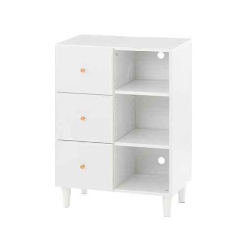 ぼん家具 本棚 オープンラック 引き出し 取っ手 脚付き ラック 棚 3段