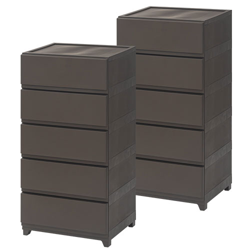 ぼん家具 整理タンス チェスト ワイド 5段 2点セット ハイチェスト