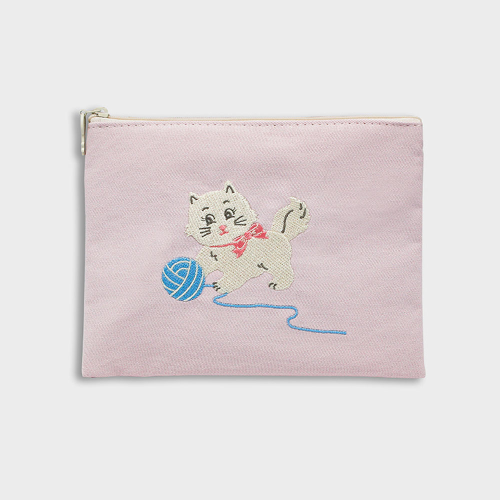 ポーチ かわいい おしゃれ 刺繍 メーク メイク コスメポーチ コットン イラスト 財布 ウォレット ケース 韓国 1537 |  | 03