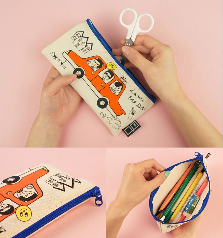 ooh la la!1537 pencil case ペンシルポーチ ペンシルケース 筆箱 韓国 かわいい 可愛い おしゃれ ファブリック イラスト ウララ オロル