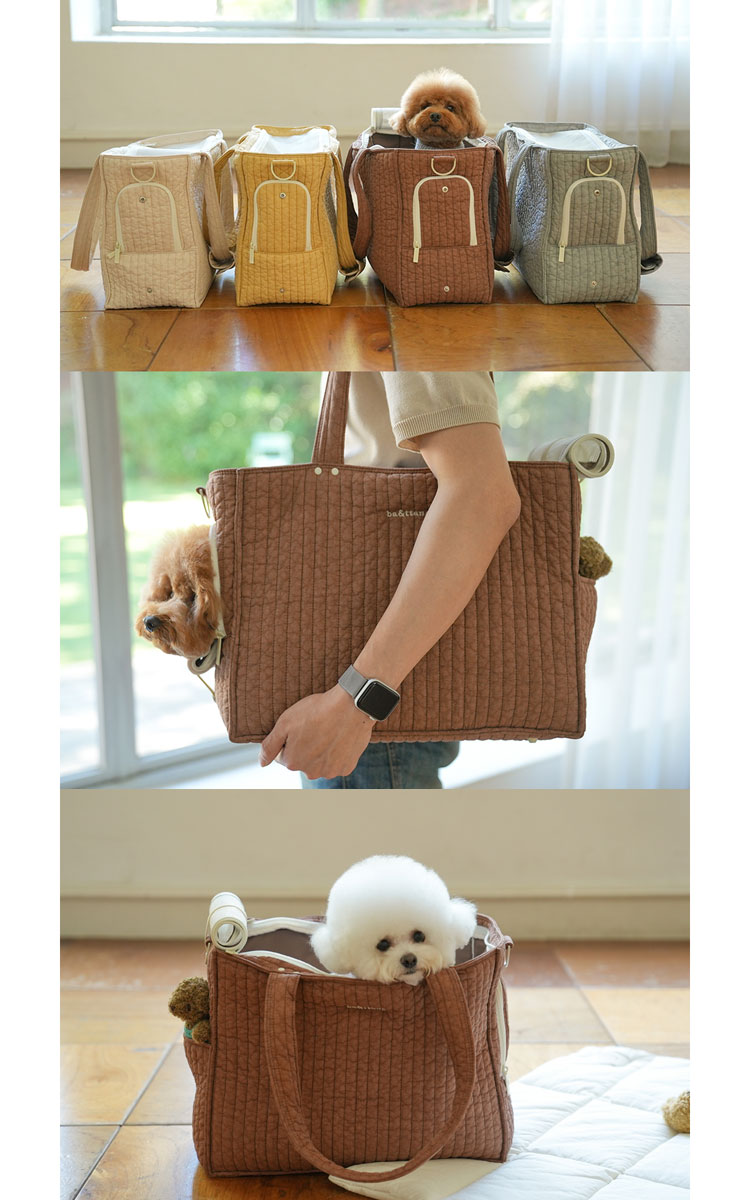 ba&ttang  nubim squared shoulder bag mサイズ キャリーバッグ m 犬 スリング ペットスリング 猫 抱っこ紐 抱っこひも 小型犬 お出掛け お散歩 無地 韓国 おしゃれ スクエア イブル キルティング コットン シンプル かわいい