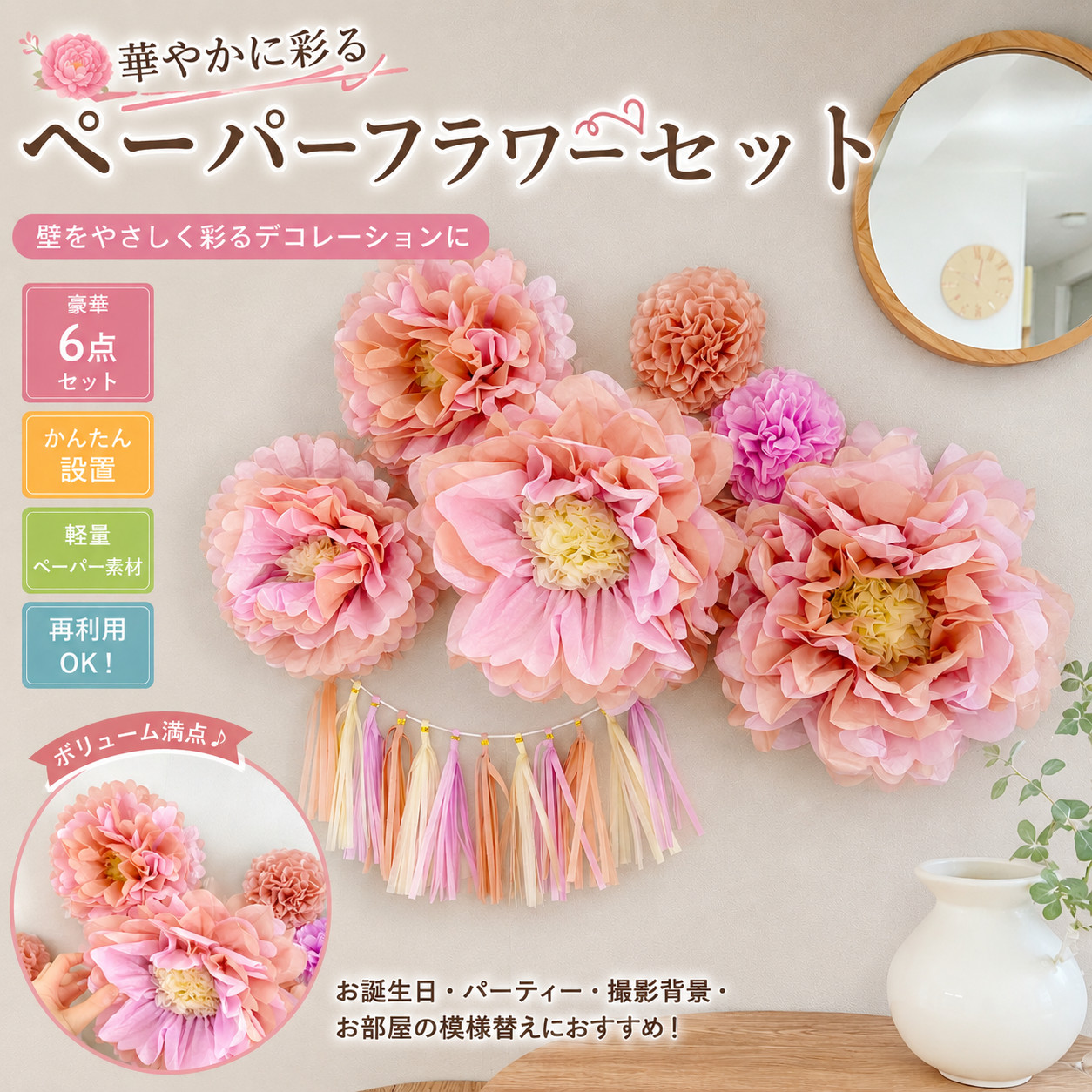 パーティー 飾り ペーパーフラワー 誕生日 飾り付け 記念日 ペーパー 
