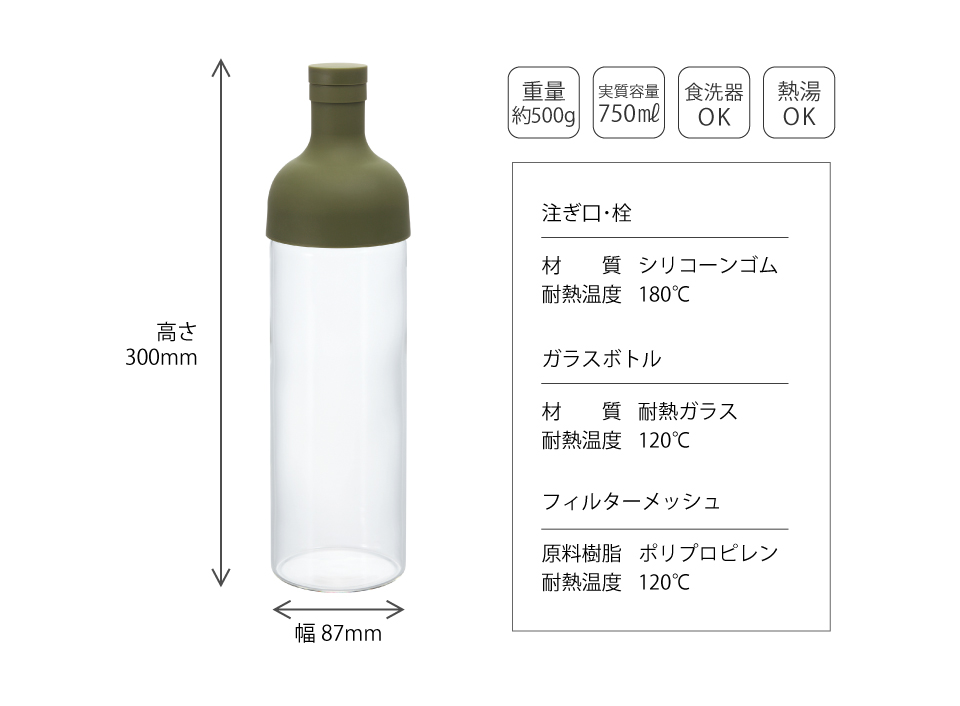 HARIO（ハリオ） フィルターインボトル 実用容量 750ml (オリーブ
