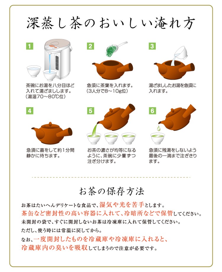 深蒸し茶のおいしい淹れ方。お茶の正しい保存方法。