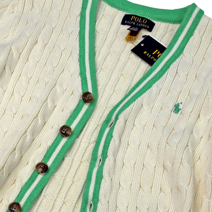 極美品♥︎ラルフローレン　コットンケーブルカーディガン　ワンポイント刺繍　緑 POLO RALPH LAUREN（ポロ・ラルフローレン） ラルフローレンボーイズ