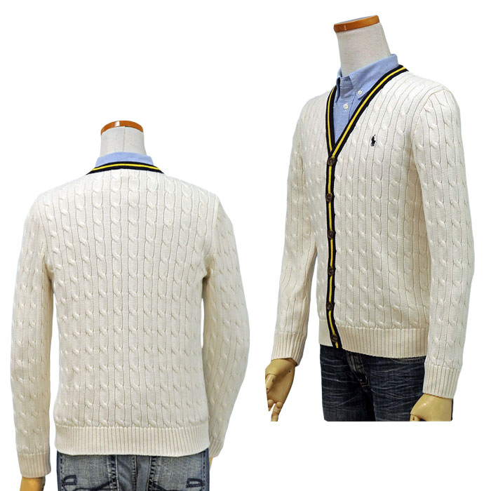 Polo by Ralph Lauren カーディガン M クリーム ケーブルニット ウールカシミヤ カーディガン（カーディガン/ボレロ