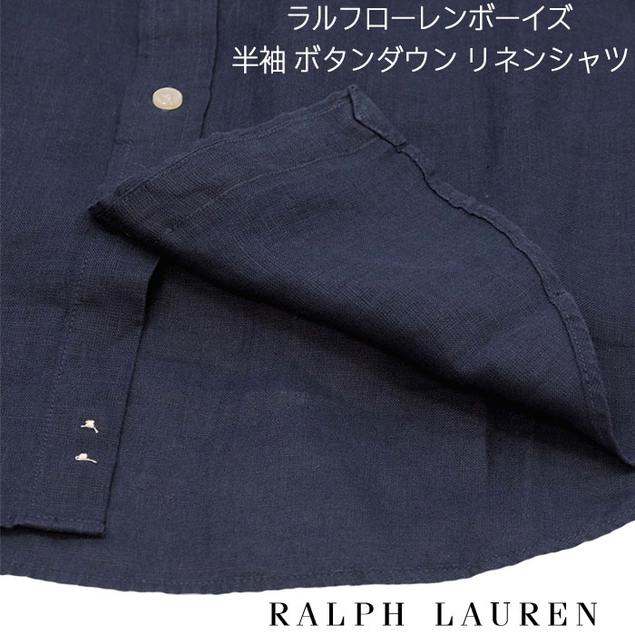 ラルフローレン　麻１００％　半袖シャツ　ネイビー　赤ポニー　美品 美品】ラルフローレン 麻100％リネン 半袖シャツ S ネイビー 赤