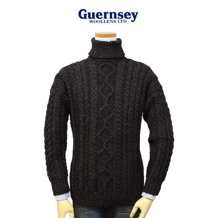 ガンジーウーレンズ Guernsey Woollens アラン タートルネックセーター ウール Aran Sweater イギリス直輸入品 送料無料