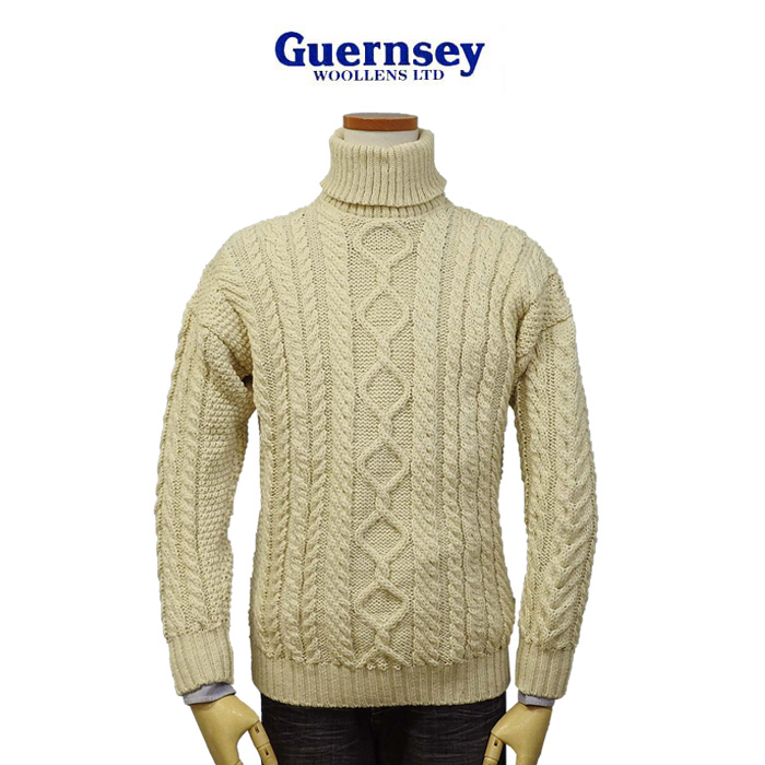 ガンジーウーレンズ Guernsey Woollens アラン タートルネックセーター ウール Aran Sweater イギリス直輸入品 送料無料