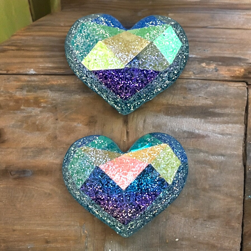 アクリルパーツ デコ ハート ラメ キラキラ 2個 アクセサリー 立体