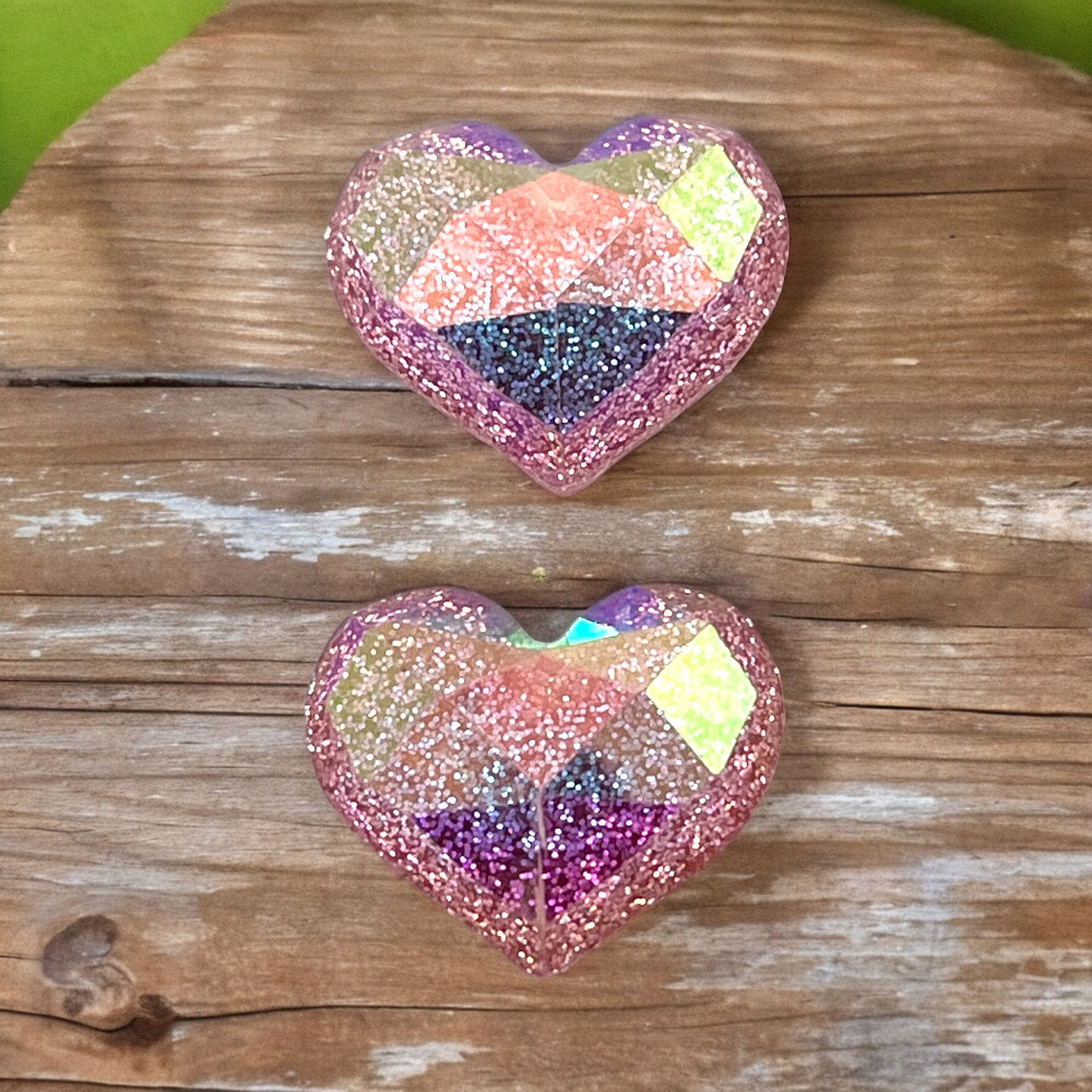 アクリルパーツ デコ ハート ラメ キラキラ 2個 アクセサリー 立体